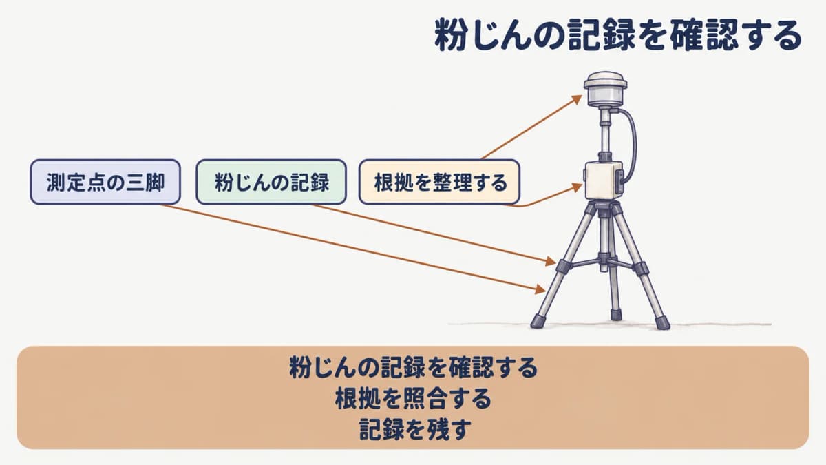 粉じん濃度を確認する測定点の三脚