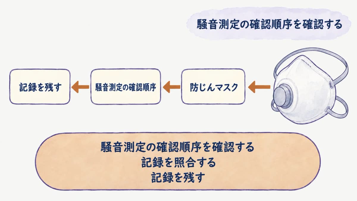 騒音測定の記録を整理する防じんマスク
